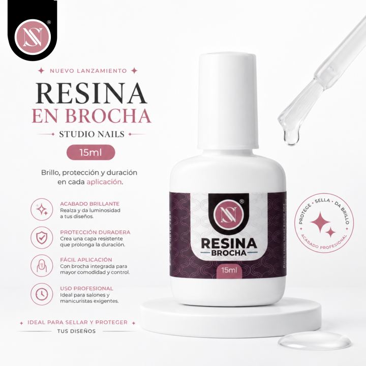2 Resina Brocha Studio Nails 15 ml – Extra Adherente - Imagen 2