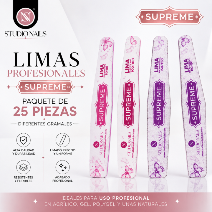 Paquete de 25 Limas Profesionales Supreme | Studio Nails - Imagen 1